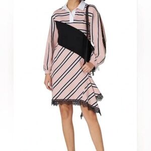 Koché Collective Pink and Black Long Sleeve Polo Dress with Black Lace Trim 40